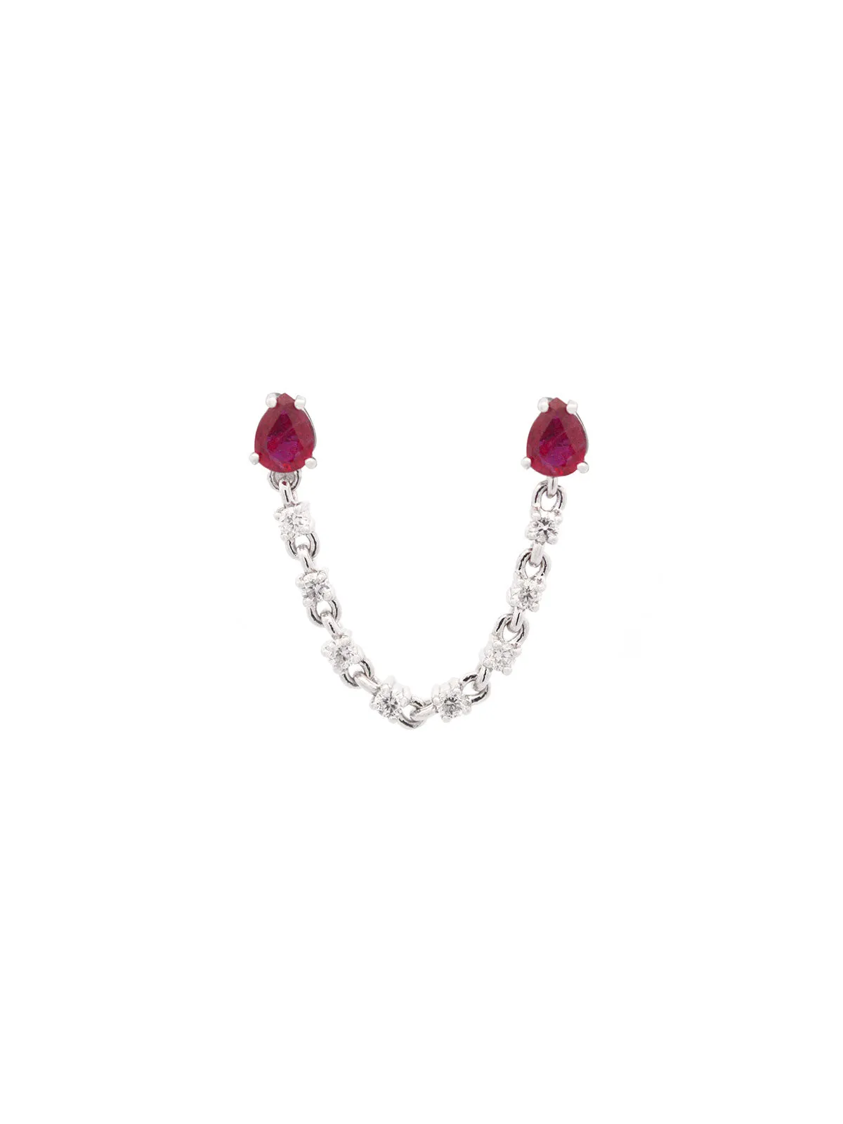 0.80ct Diamond Ruby 18K Gold Oval Chain Link One Side Earrings