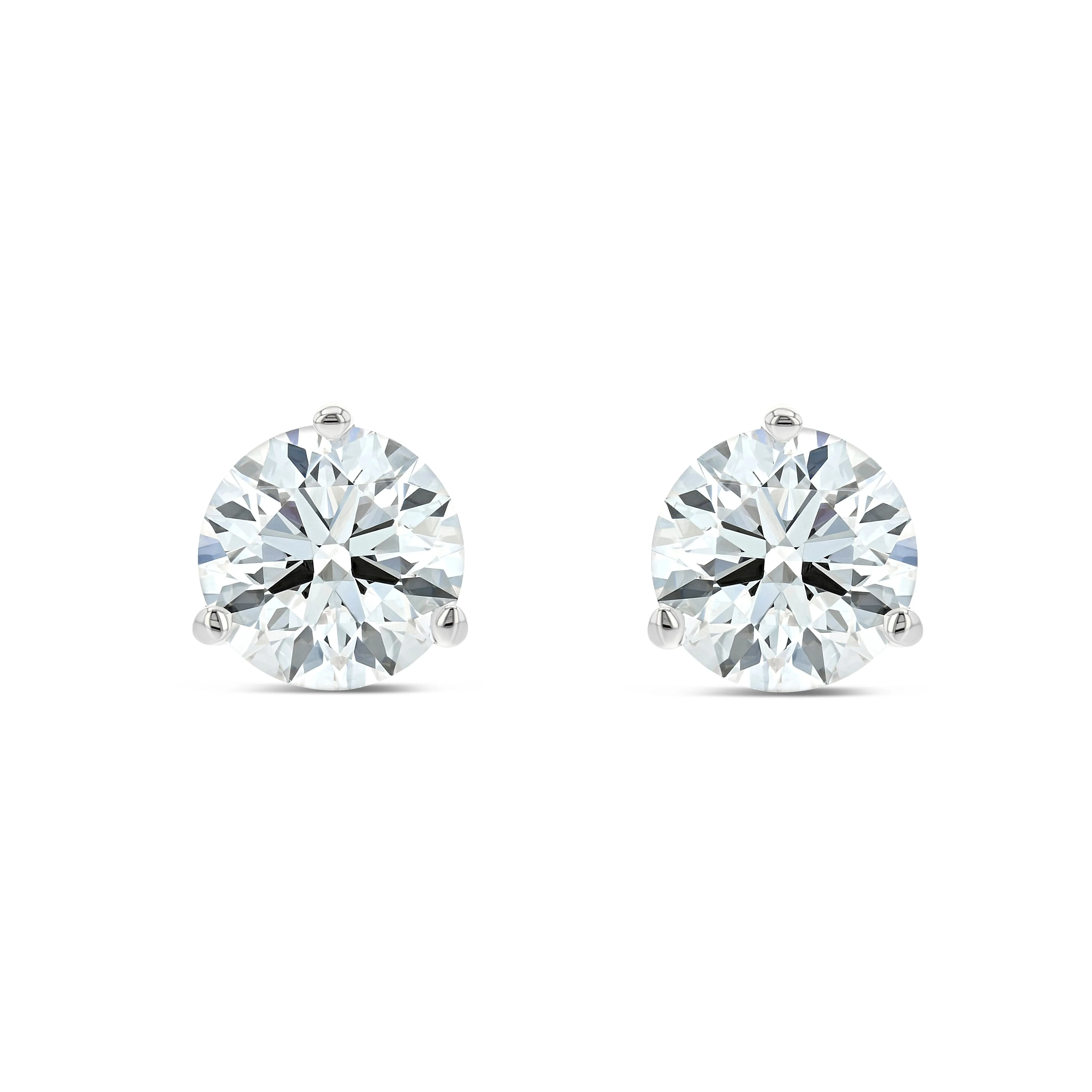 1 Carat Total Weight D-F  Colorless VS Clarity Ideal Cut IGI Certified Lab Created Round Brilliant Diamond Stud Earrings in 14k White Gold 3-Prong Setting