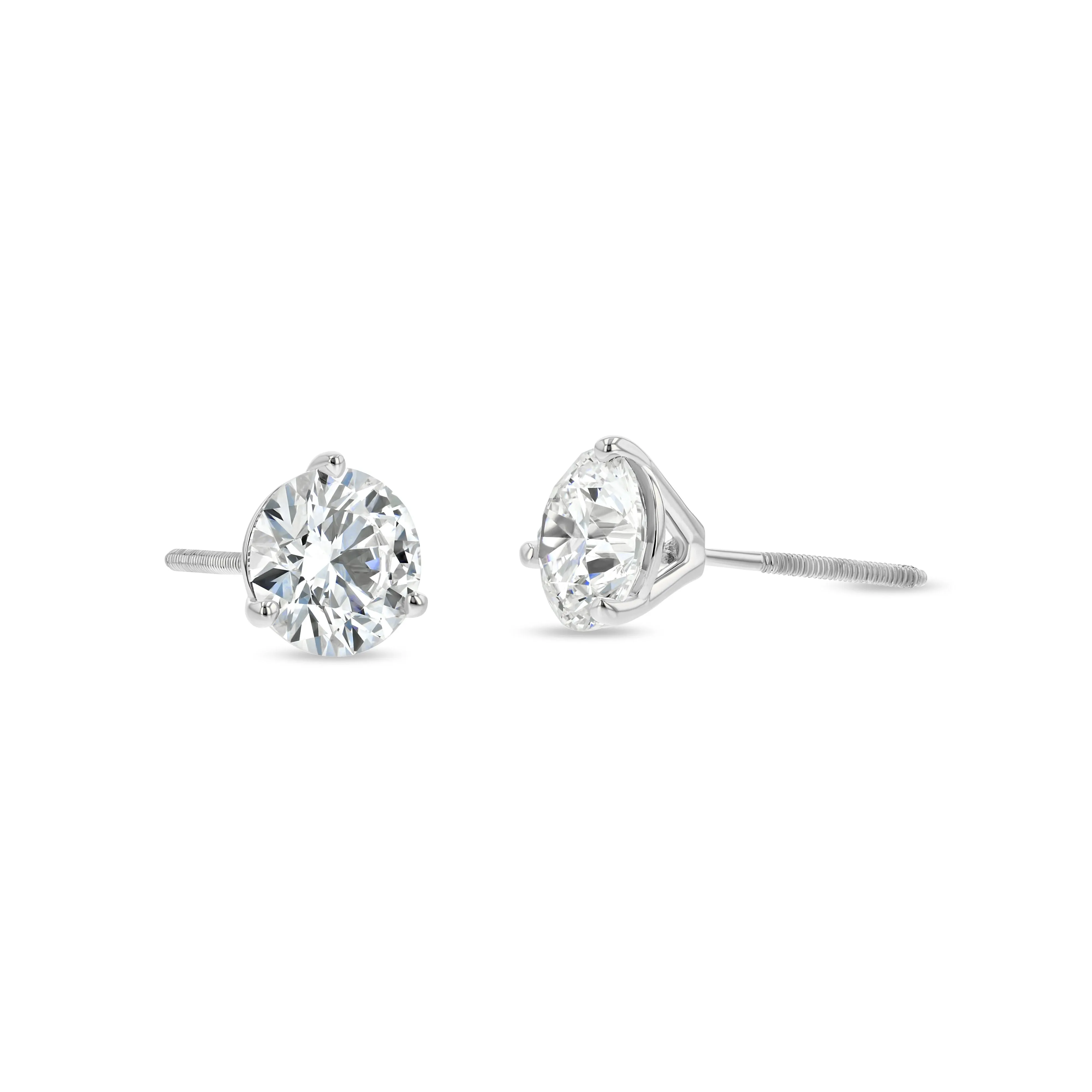 1 Carat Total Weight D-F  Colorless VS Clarity Ideal Cut IGI Certified Lab Created Round Brilliant Diamond Stud Earrings in 14k White Gold 3-Prong Setting