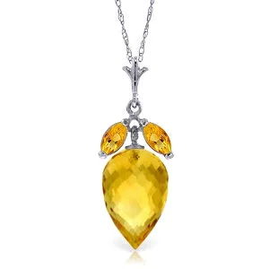 10 Carat 14K Solid White Gold Necklace Marquis Pointy Briolette Citrine