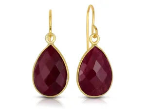 12 Carat TW Ruby Tear Drop Earrings Set In 14k White Gold Plate