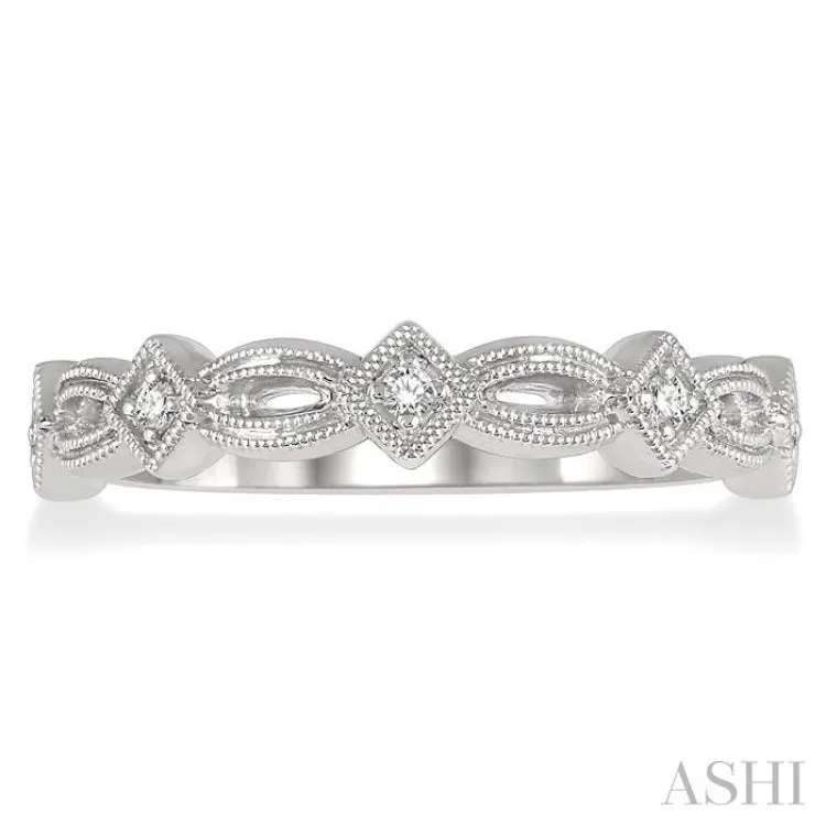 1/20 ctw Interlinking Marquise & Rhombus Mount Round Cut Diamond Stackable Band in 14K White Gold