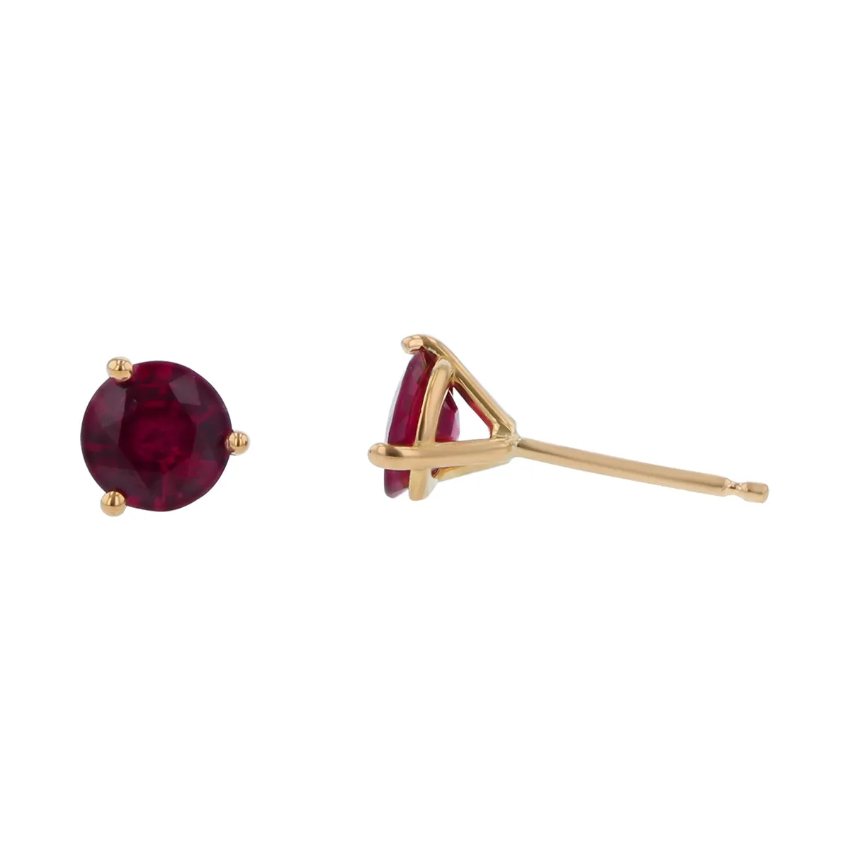 1.22ct 5.4mm Mozambican Round Ruby Stud Earrings in 18k Yellow Gold