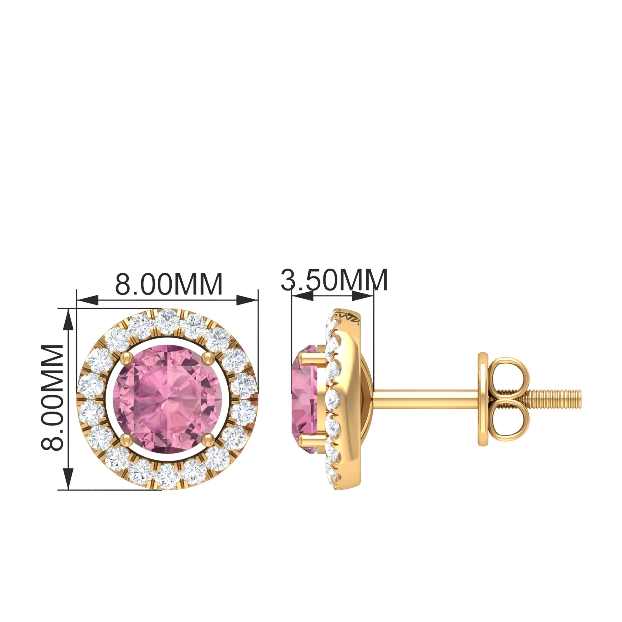 1.25 CT Natural Pink Tourmaline and Diamond Halo Stud Earrings