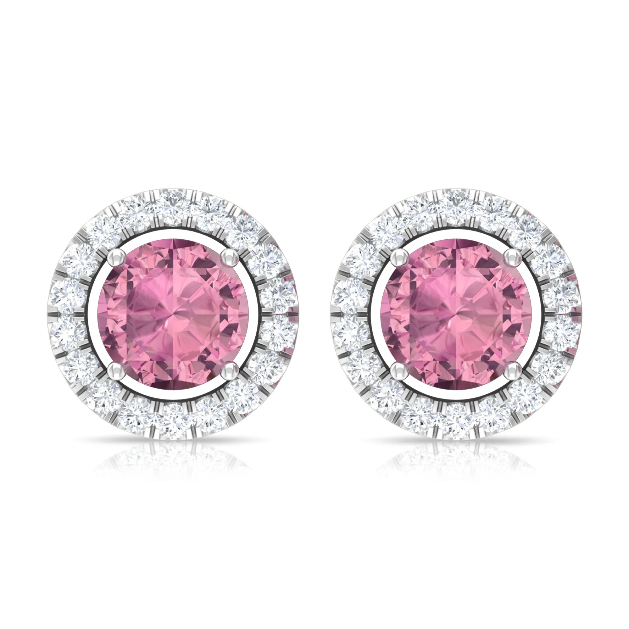 1.25 CT Natural Pink Tourmaline and Diamond Halo Stud Earrings