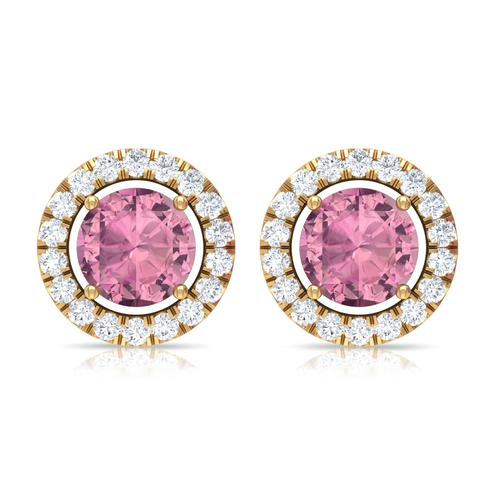 1.25 CT Natural Pink Tourmaline and Diamond Halo Stud Earrings