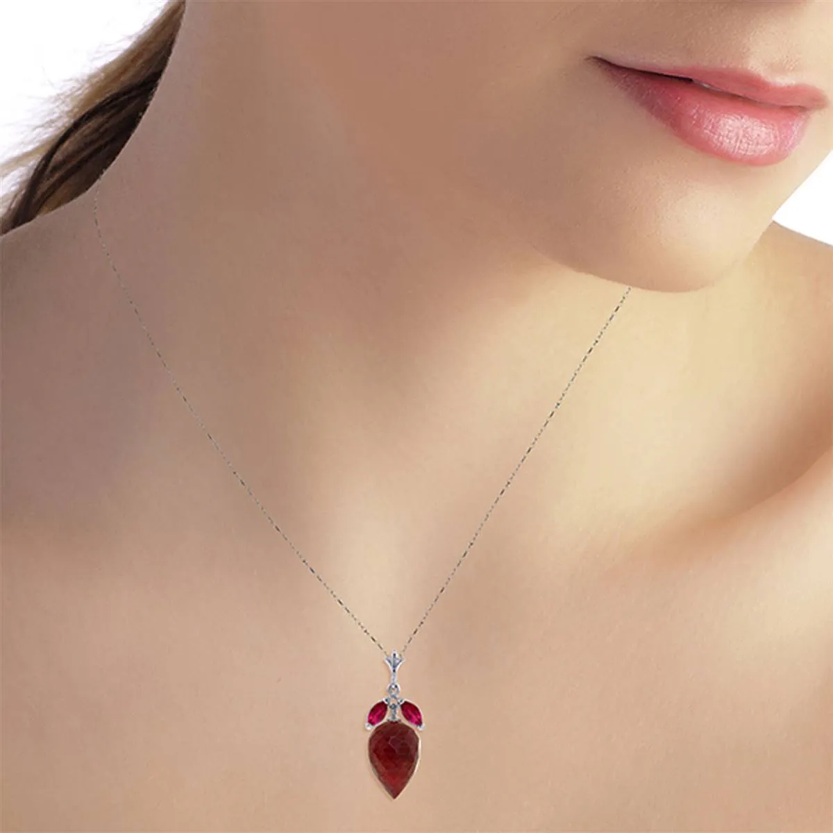 13.5 Carat 14K Solid White Gold Desire Casts Shadows Ruby Necklace