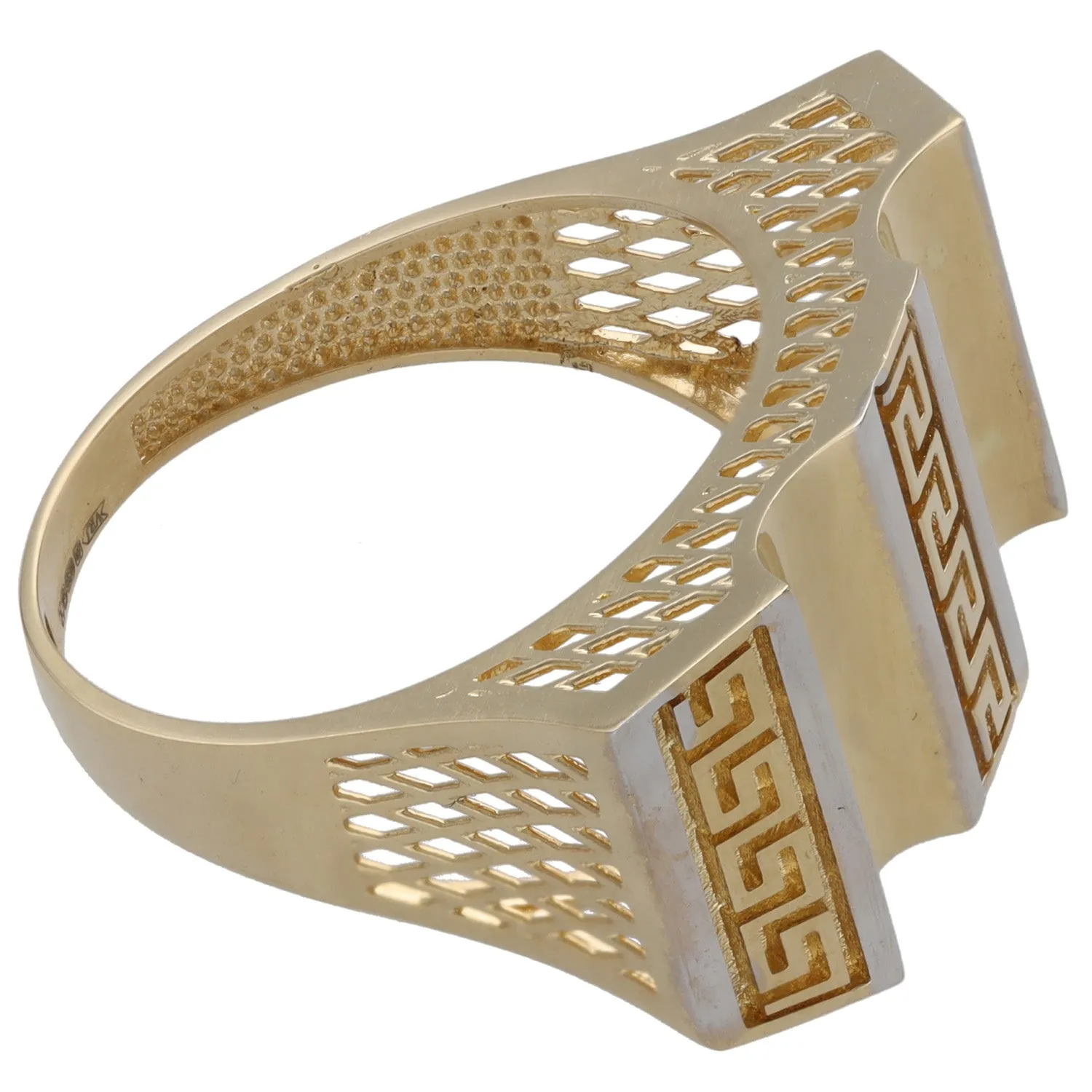 14ct Bi-Colour Gold Greek Key Dress/Cocktail Ring