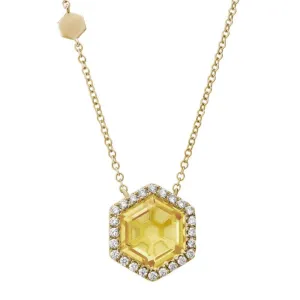 14k Citrine Pendant with Diamond Halo