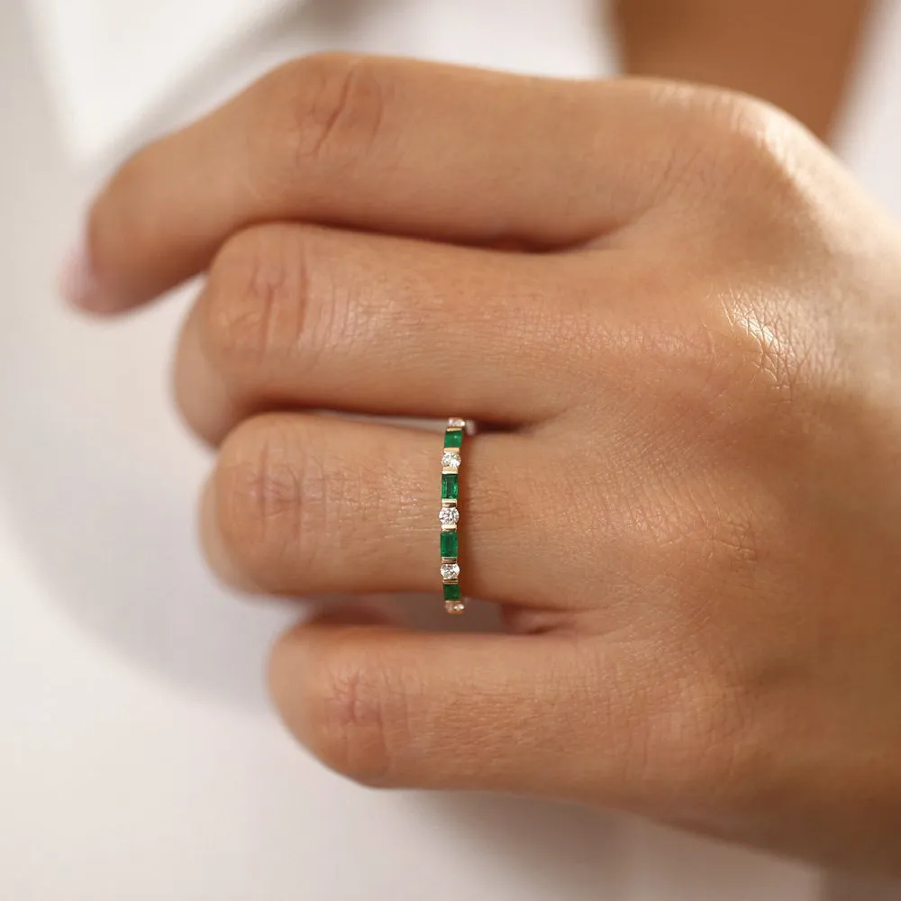 14k Emerald Baguette and Diamond Stackable Wedding Ring