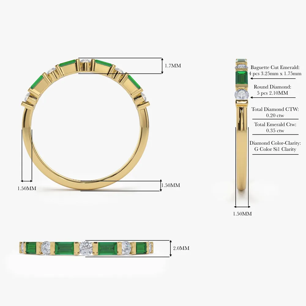 14k Emerald Baguette and Diamond Stackable Wedding Ring