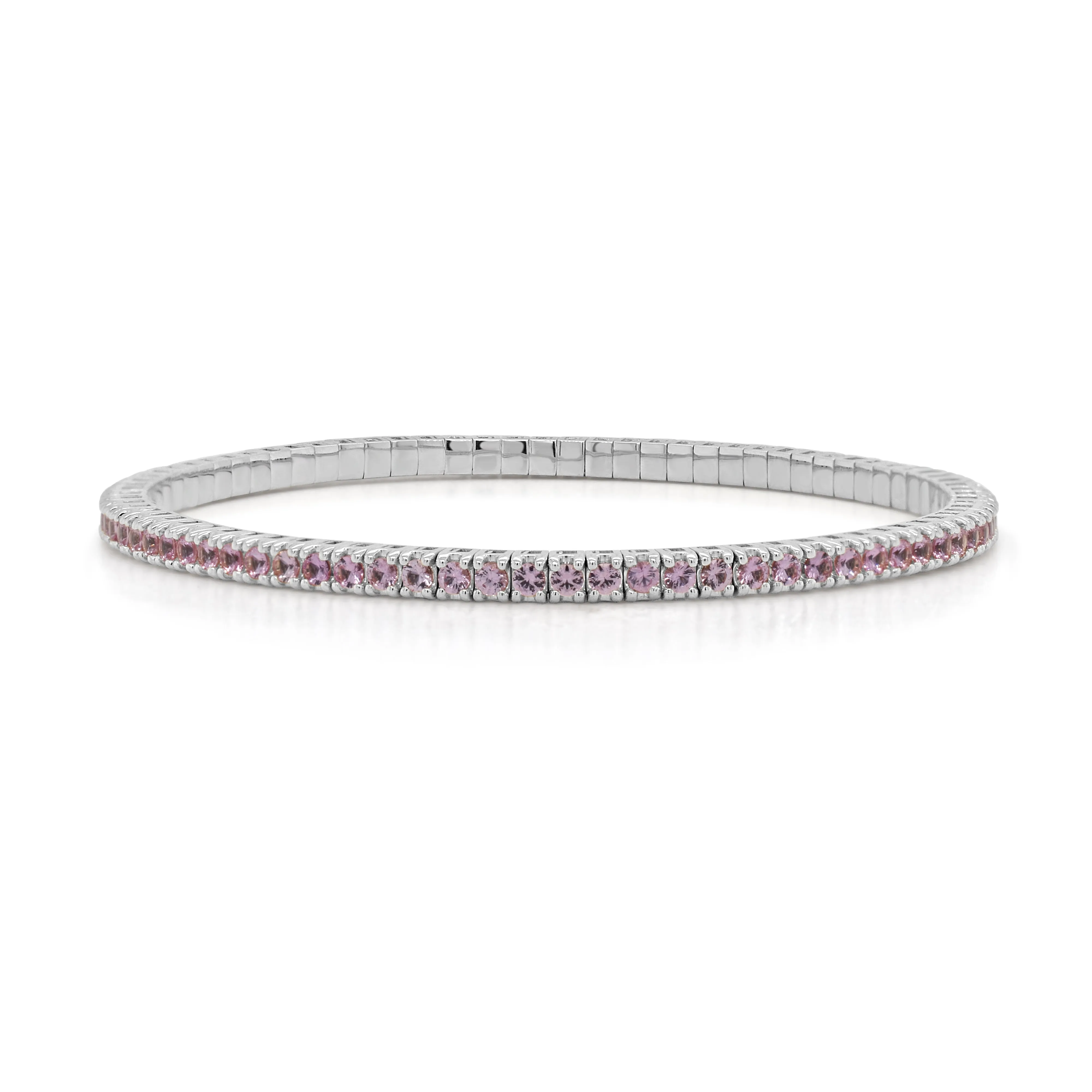 14K Gold & Pink Sapphire Eternity Stretch Bracelet - 3.16ct