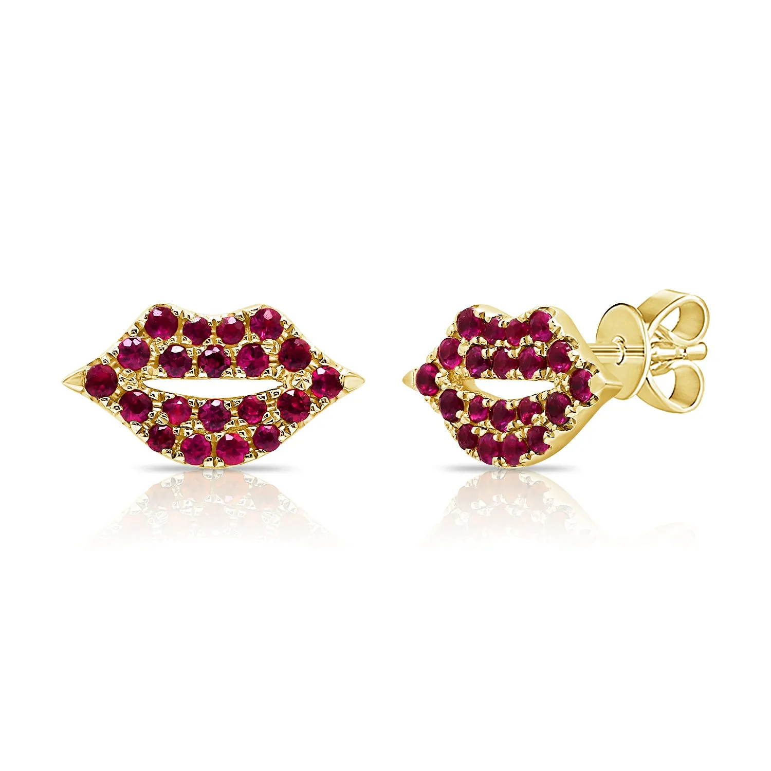 14K Gold & Ruby Lip Stud Earrings - 0.55ct