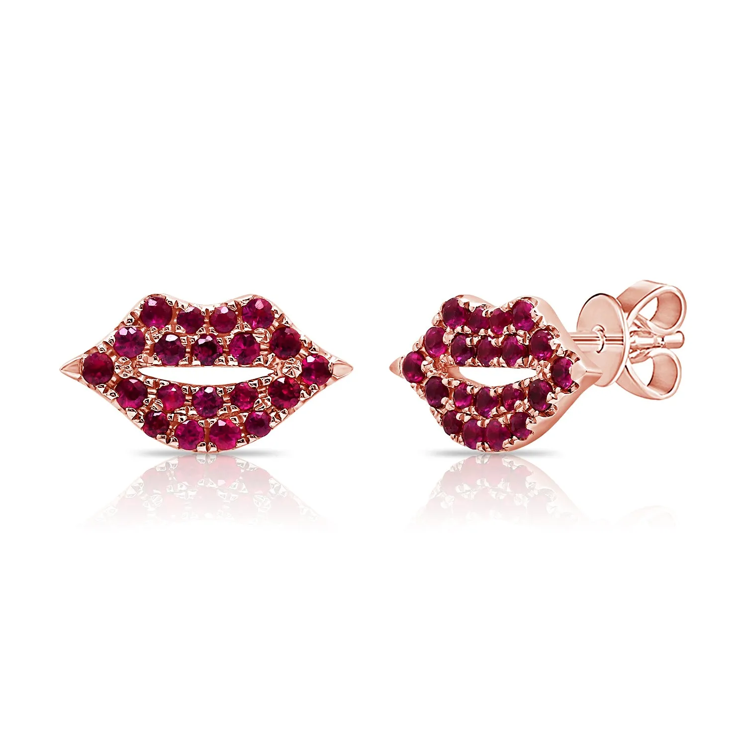 14K Gold & Ruby Lip Stud Earrings - 0.55ct