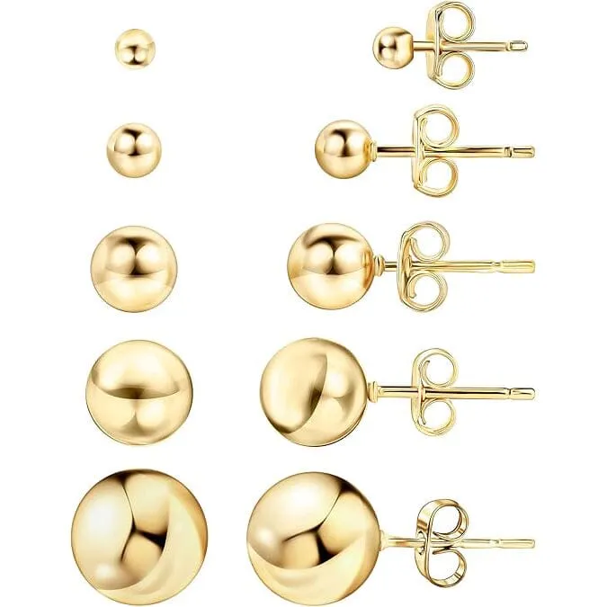 14k Gold Ball Stud Earrings, High Polish Finish Ball Studs