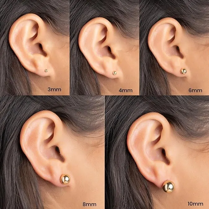 14k Gold Ball Stud Earrings, High Polish Finish Ball Studs