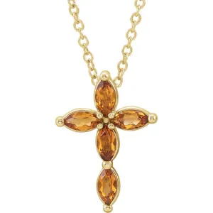 14k Gold Citrine Cross Necklace - White Rose or Yellow Gold