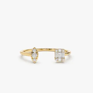 14K Gold Diamond Baguette Cuff Ring