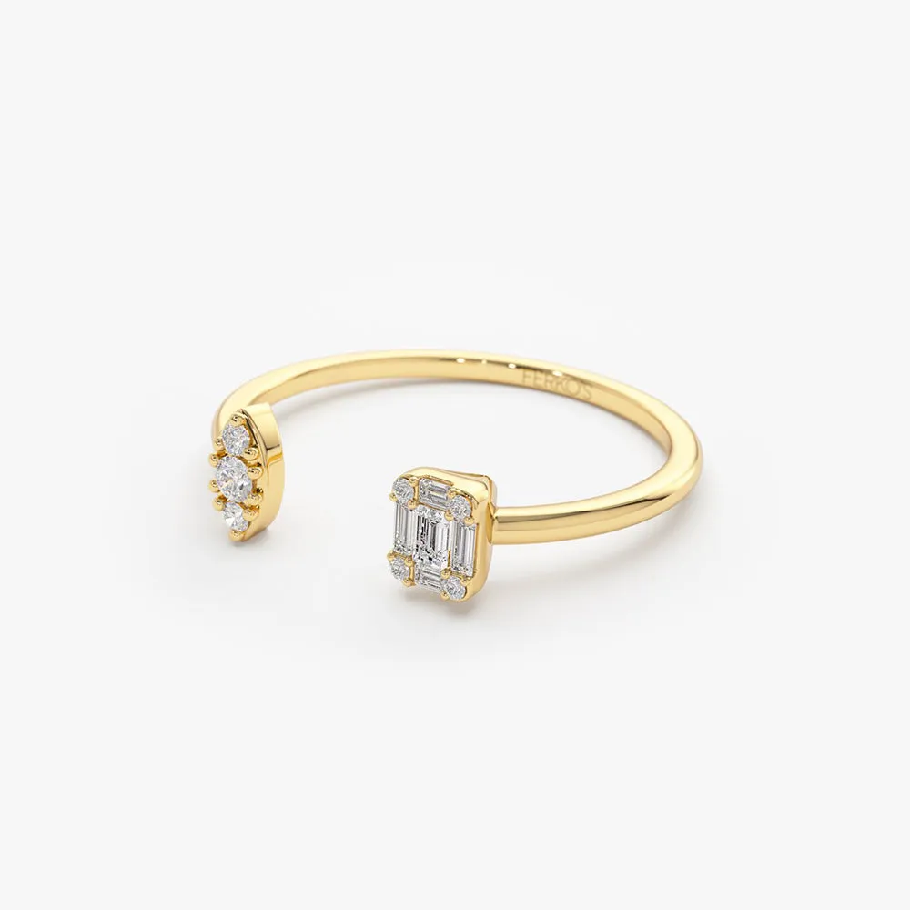 14K Gold Diamond Baguette Cuff Ring