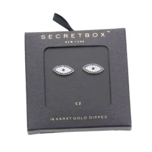 14K Gold Dipped CZ Evil Eye Stud Earrings