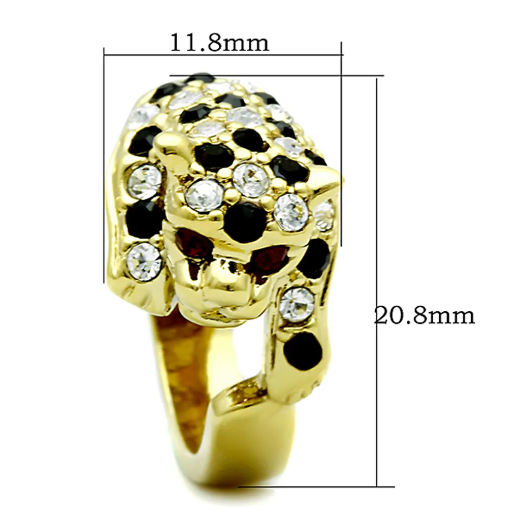 14K Gold Plated Stainless Steel Multi-Color Crystal Cocktail Tiger Ring Size 5-10