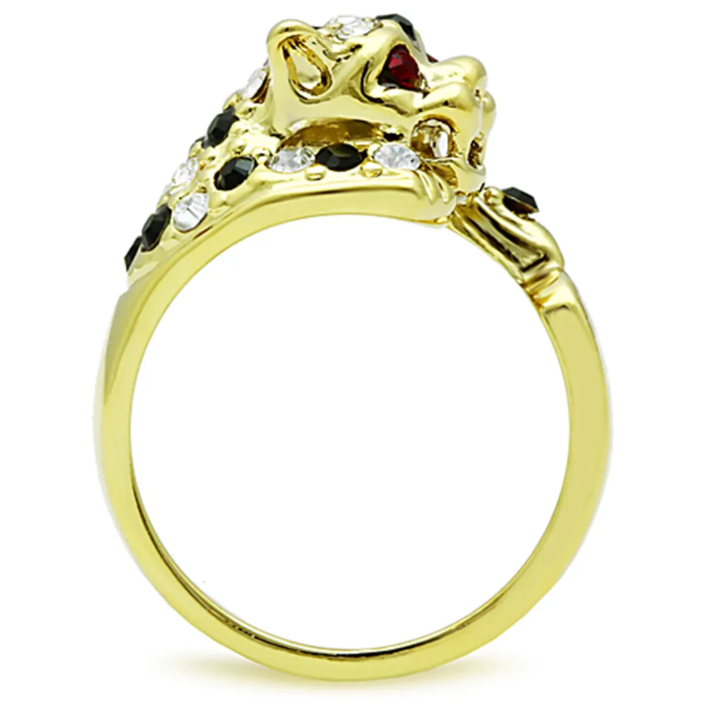 14K Gold Plated Stainless Steel Multi-Color Crystal Cocktail Tiger Ring Size 5-10