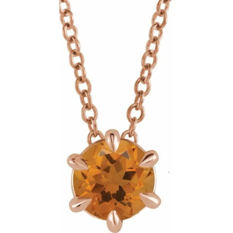 14K Rose 4 mm Natural Citrine Solitaire 16-18" Necklace