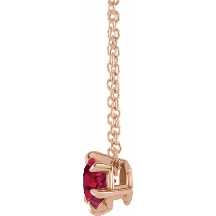 14K Rose 5 mm Lab-Grown Ruby Solitaire 16-18" Necklace