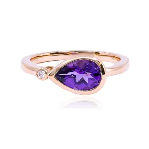 14K ROSE GOLD TEADROP AMETHYST RING