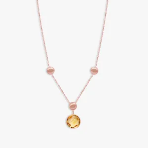 14K satin rose gold Kensington necklace with citrine