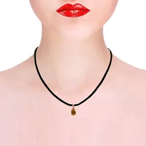 14K Solid Rose Gold & Leather Citrine Necklace