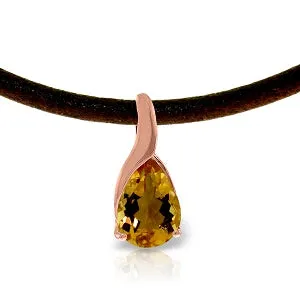 14K Solid Rose Gold & Leather Citrine Necklace