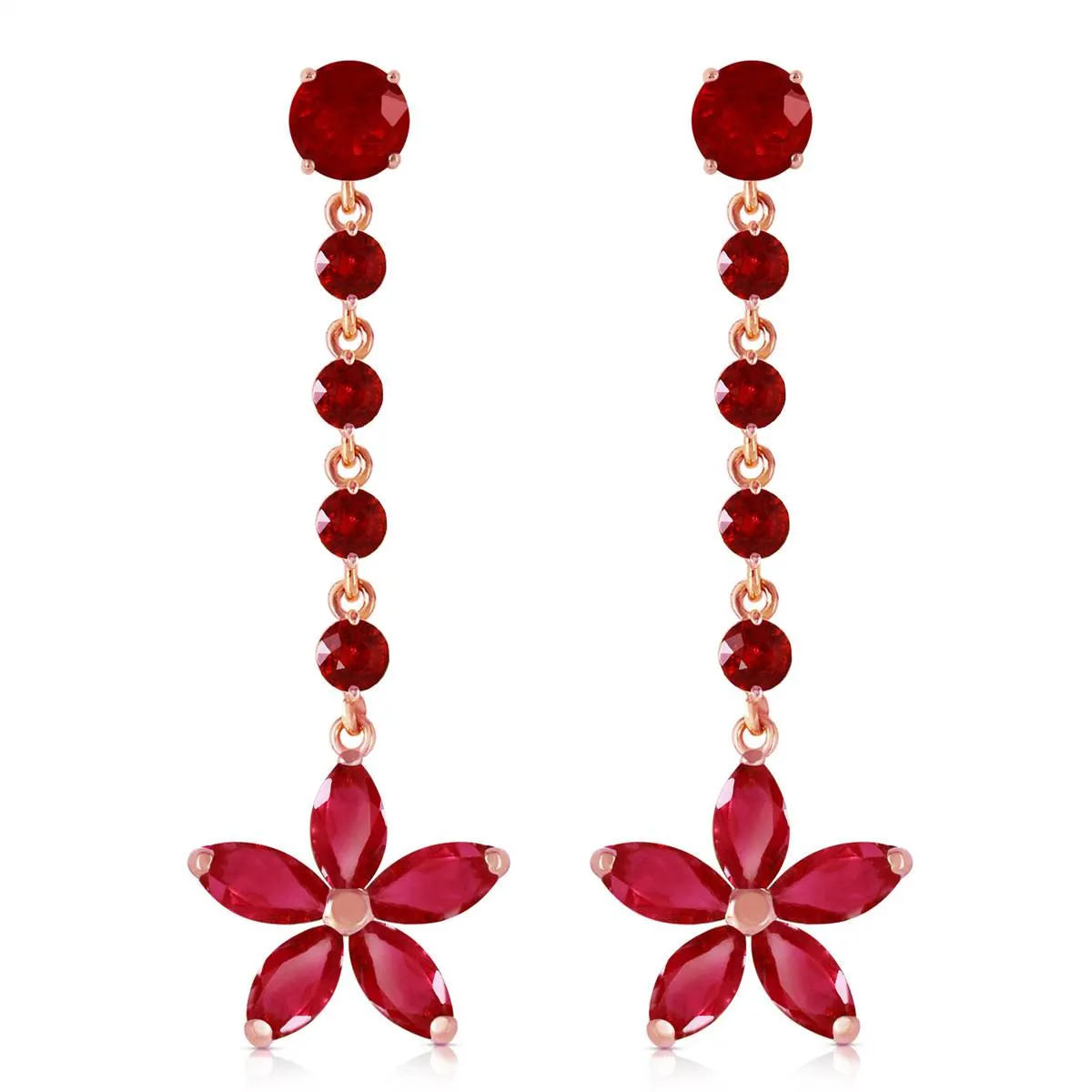 14K Solid Rose Gold Chandelier Earrings w/ Rubies