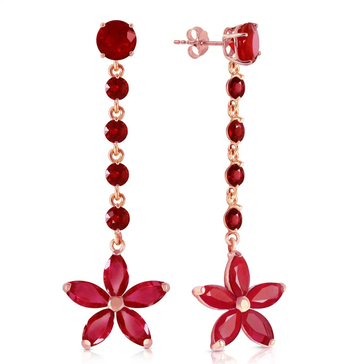 14K Solid Rose Gold Chandelier Earrings w/ Rubies