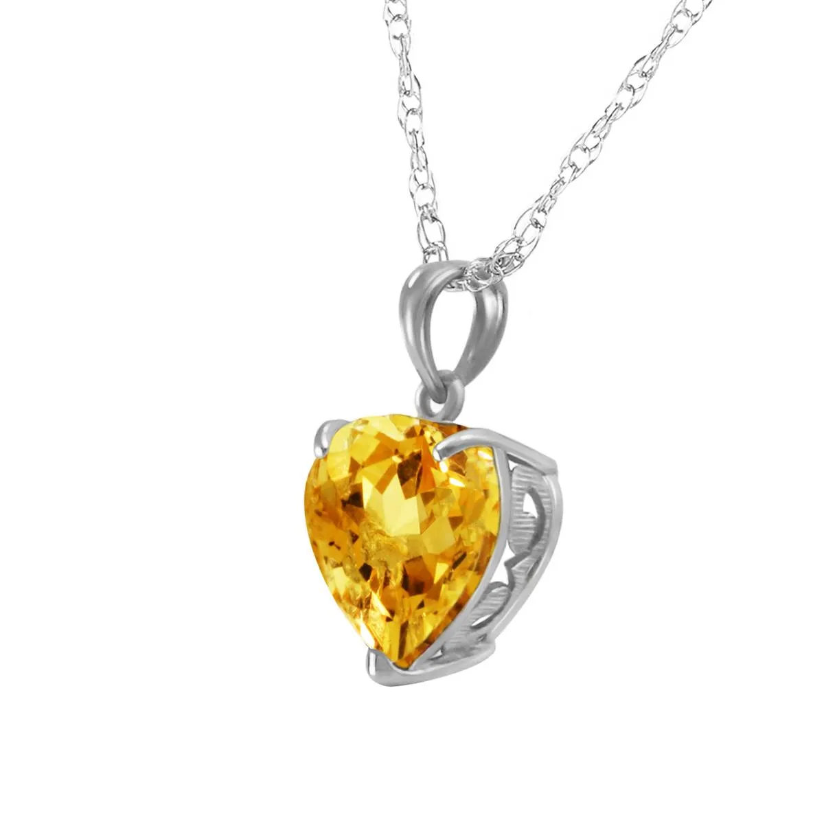 14K Solid White Gold Necklace w/ Natural 10mm Heart Citrine