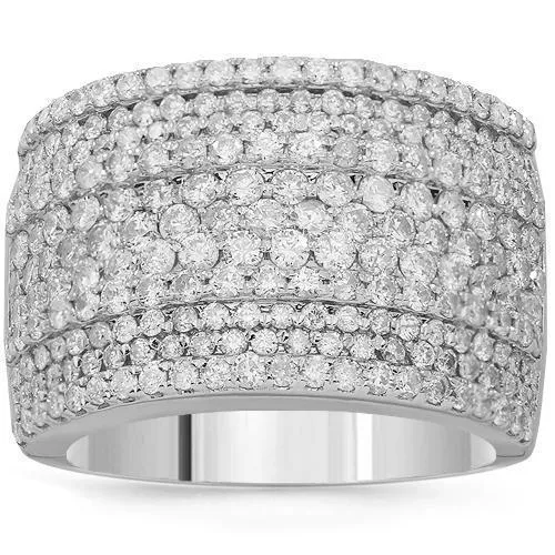 14K Solid White Gold Womens Diamond Cocktail Ring 2.41 Ctw