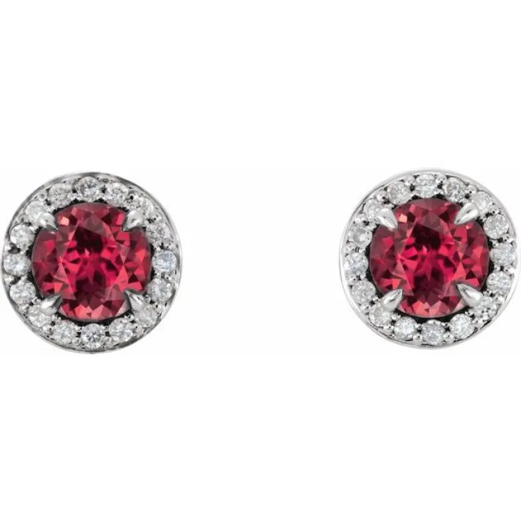 14K White 5 mm Natural Ruby & 1/8 CTW Natural Diamond Earrings