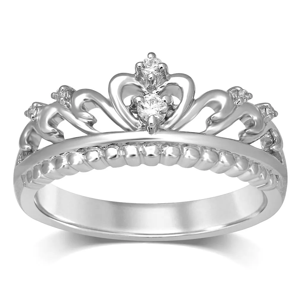 14K White Gold 1/20 Ct.Tw.Diamond Crown Stackable Band