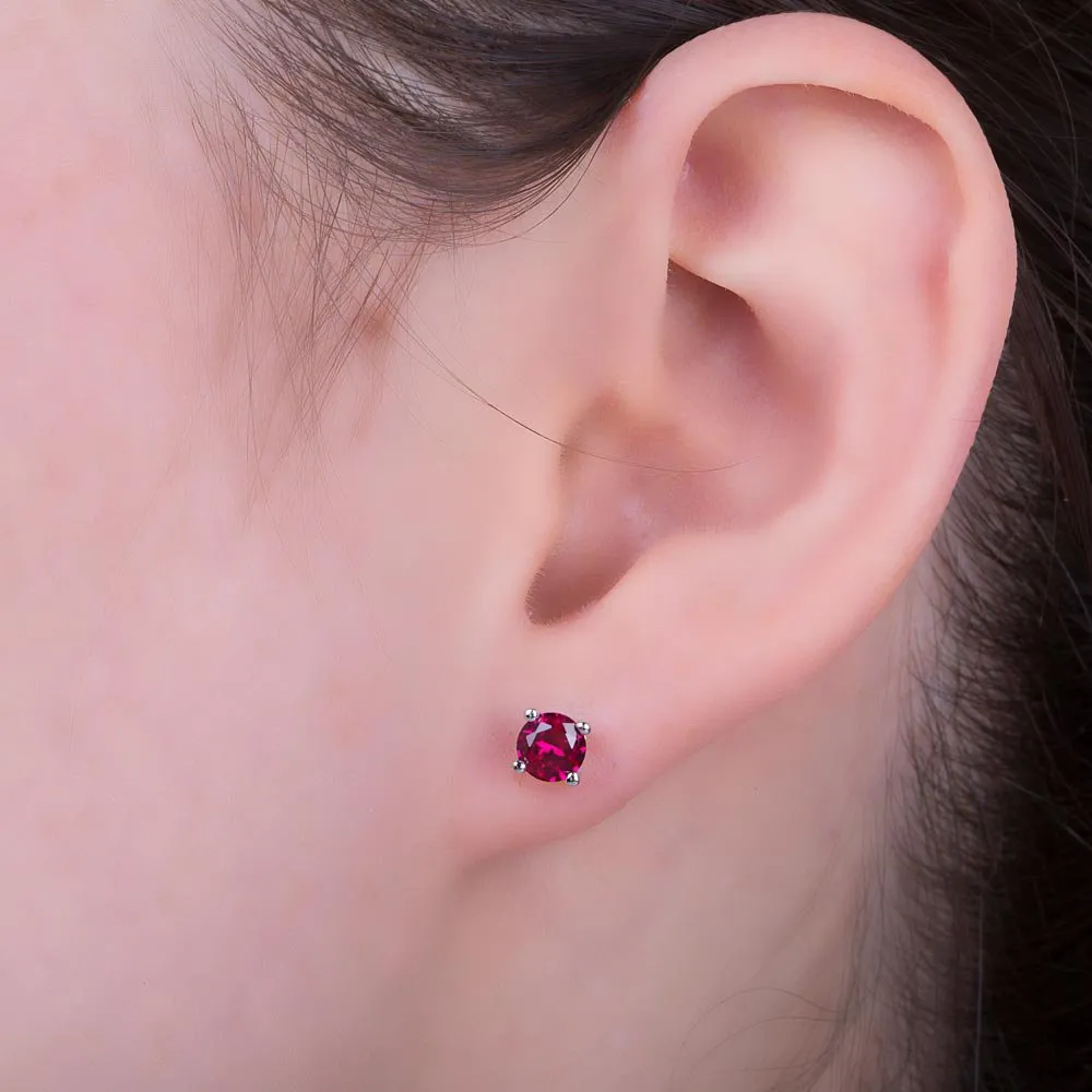 14K White Gold 2.00 Stud Earrings, Dazzling Gem Stone Created Ruby