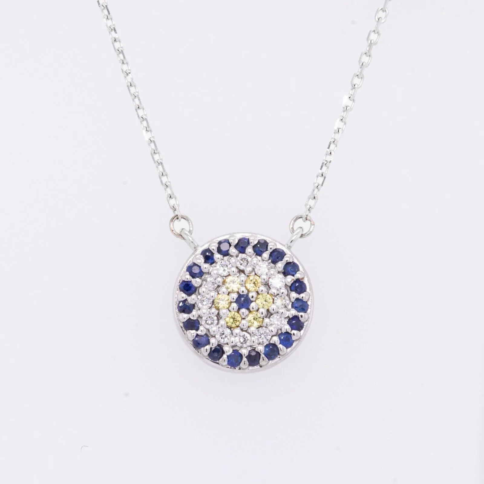 14k White Gold Evil Eye Diamond Sapphire Citrine Pendant Necklace 18.5"