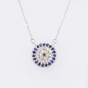 14k White Gold Evil Eye Diamond Sapphire Citrine Pendant Necklace 18.5"