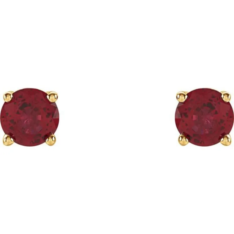 14K Yellow 4 mm Natural Ruby Stud Earrings with Friction Post