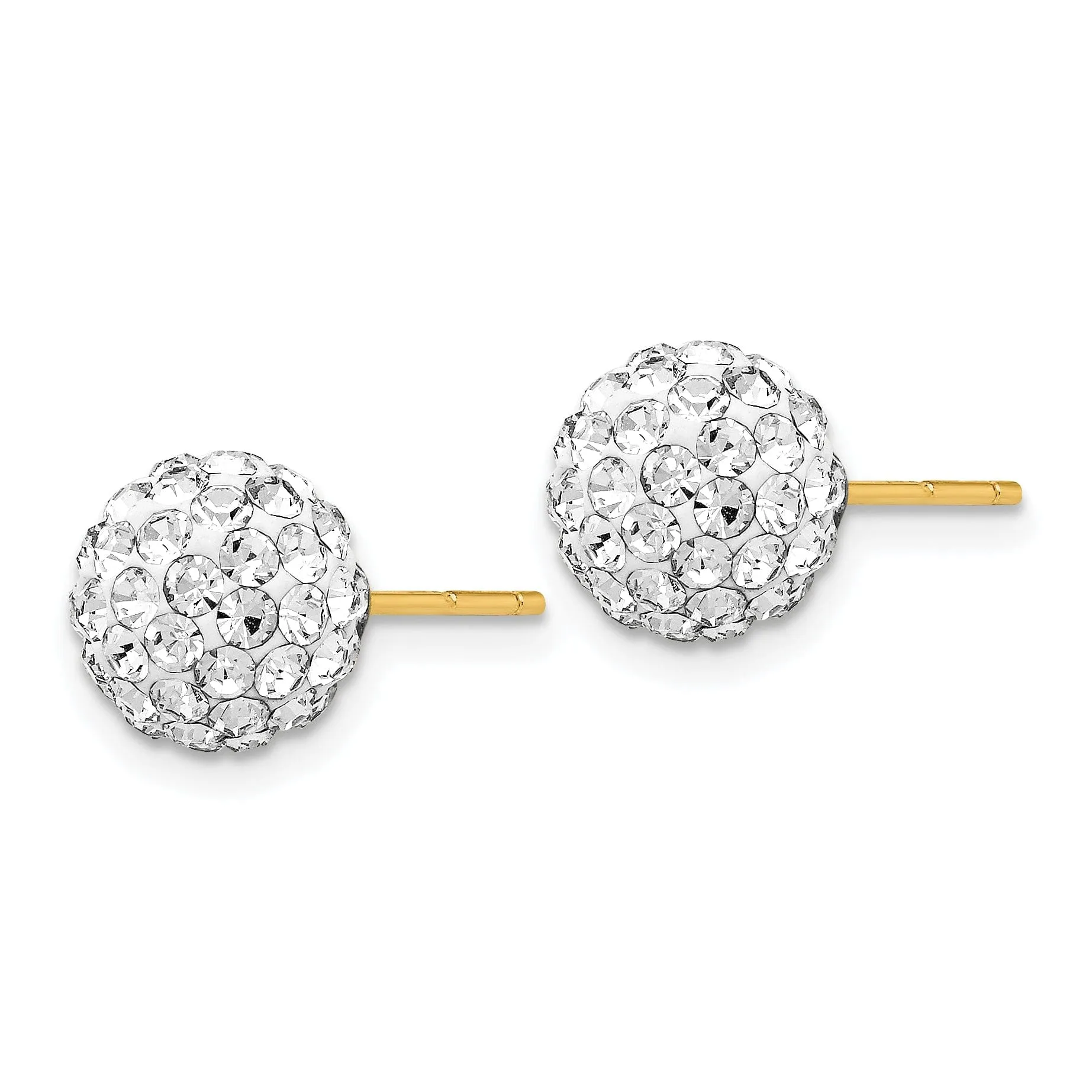 14k Yellow Gold 8mm Disco Ball Crystal Stud Earrings