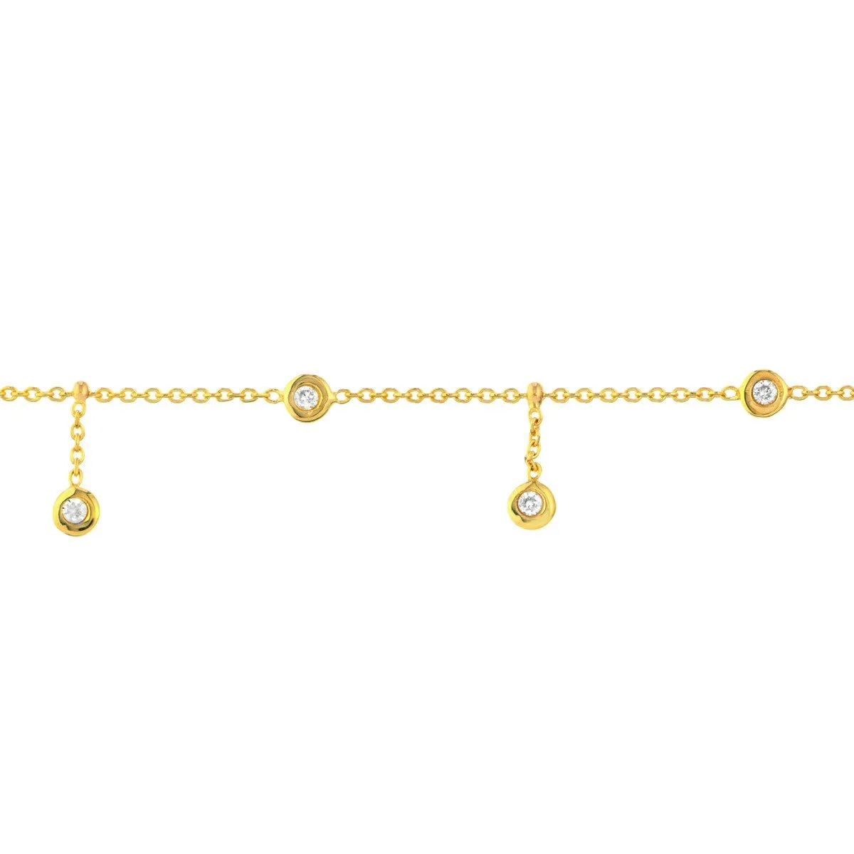 14K Yellow Gold CZ Bezel Station and Drop Adjustable Anklet