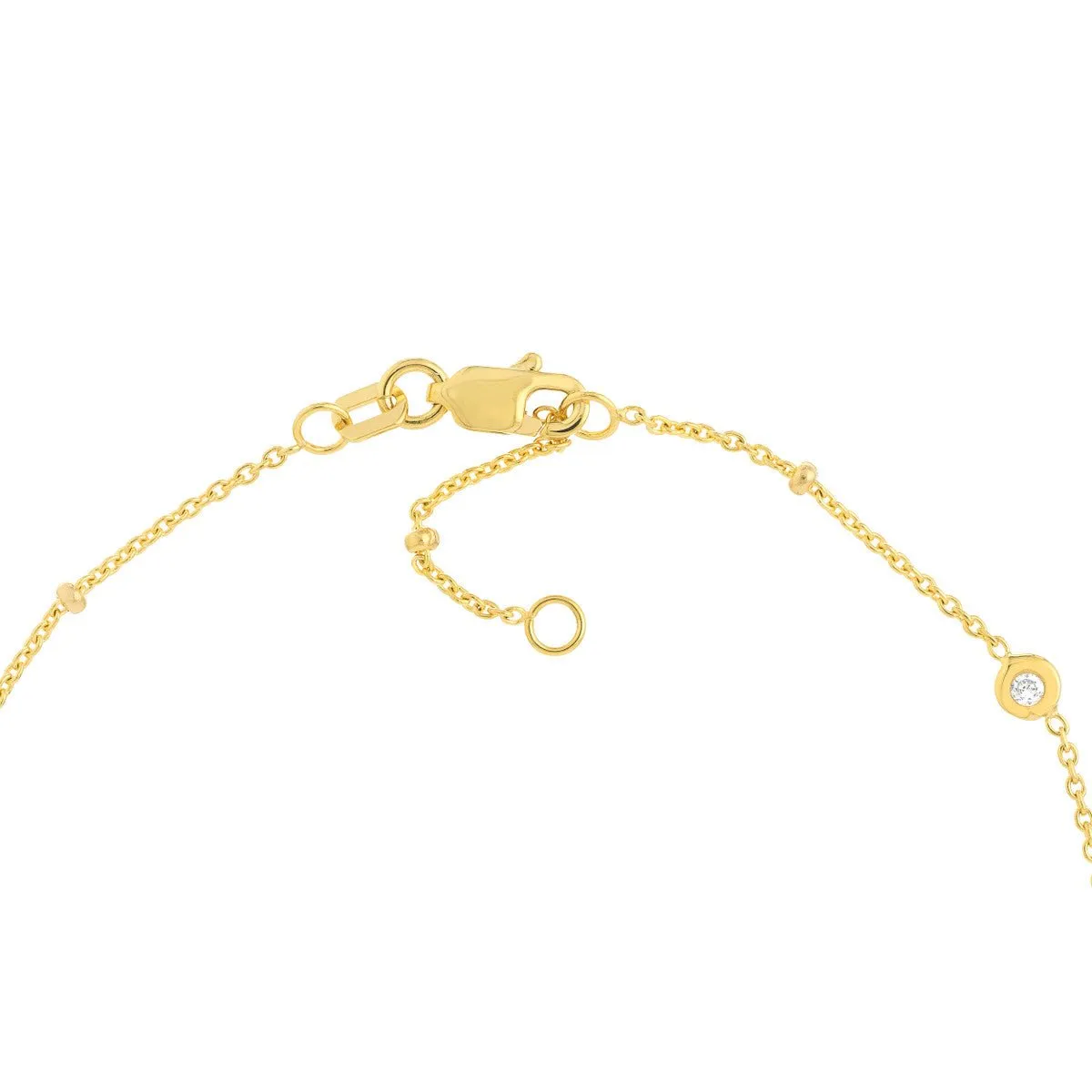 14K Yellow Gold CZ Bezel Station and Drop Adjustable Anklet