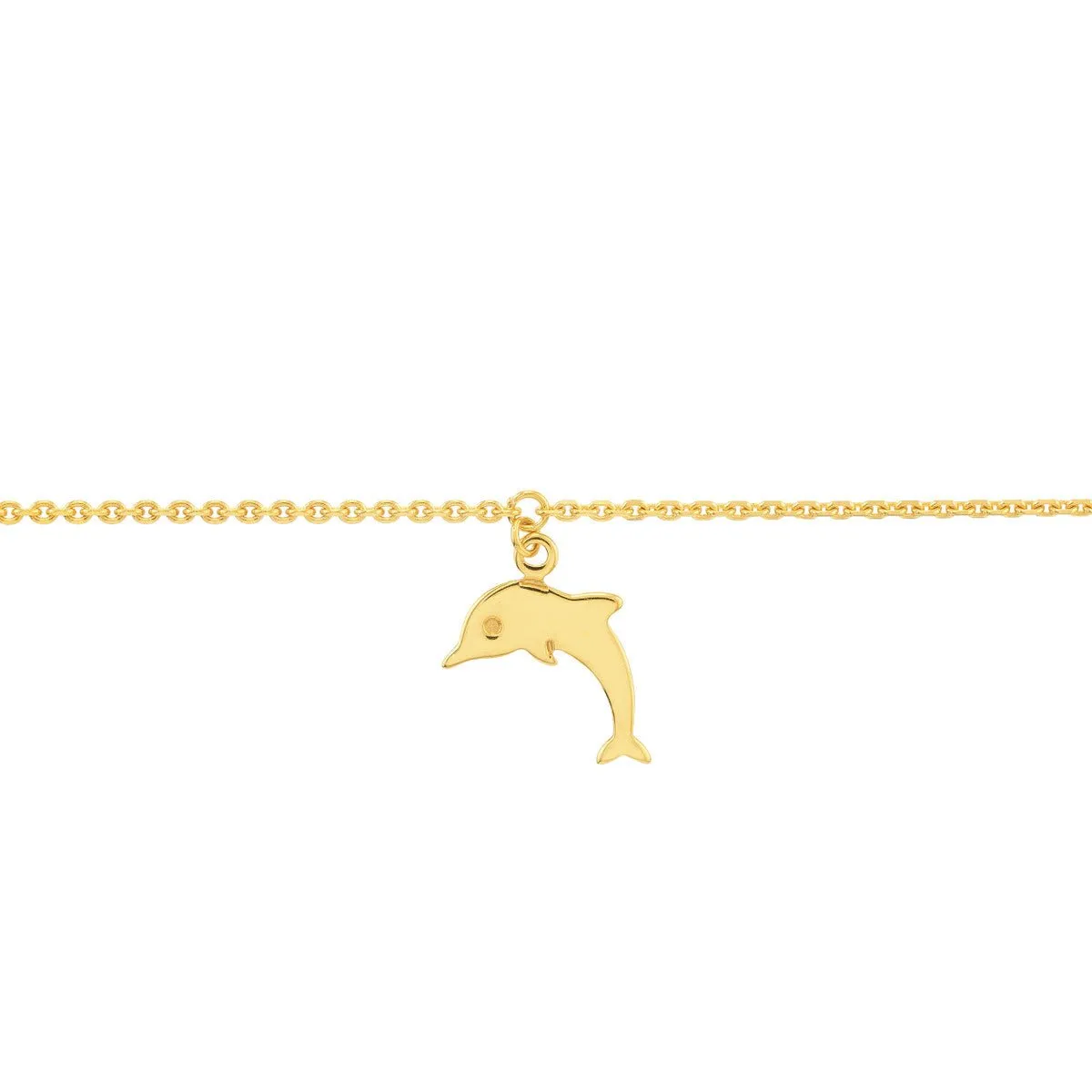 14K Yellow Gold Dolphin Dangle Trio Adjustable Anklet