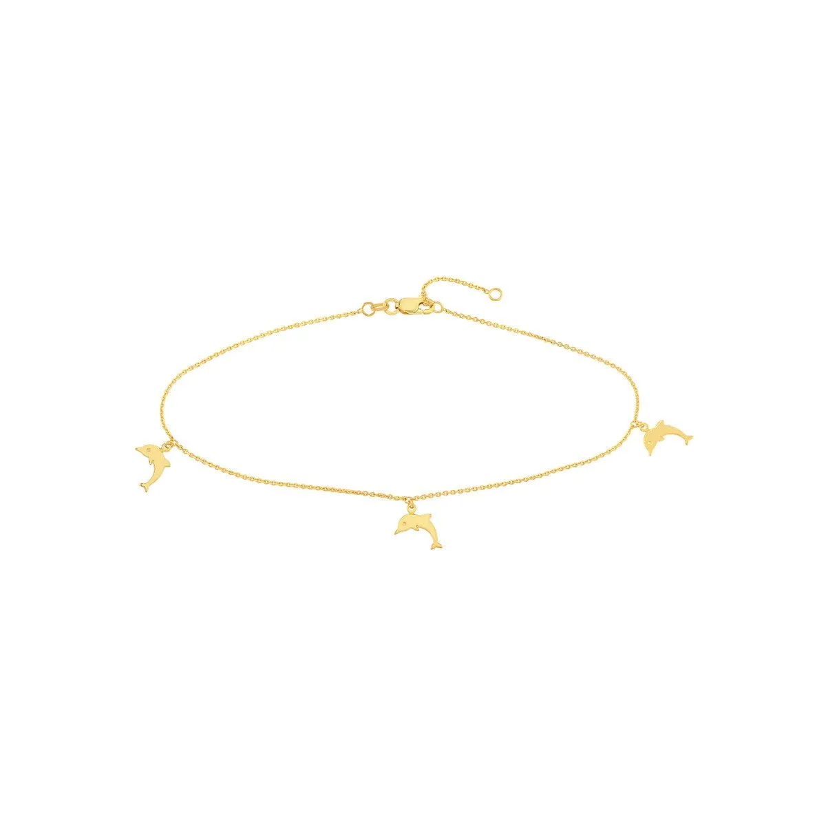 14K Yellow Gold Dolphin Dangle Trio Adjustable Anklet