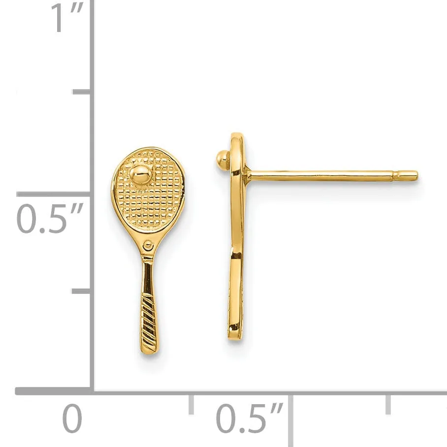 14k Yellow Gold Mini Tennis Racquet With Ball Post