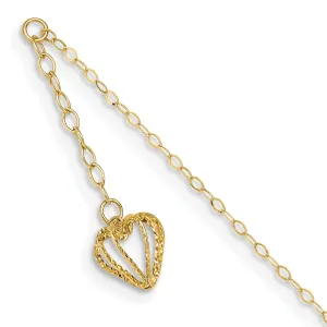 14k Yellow Gold Oval Link Chain Heart Cage Anklet