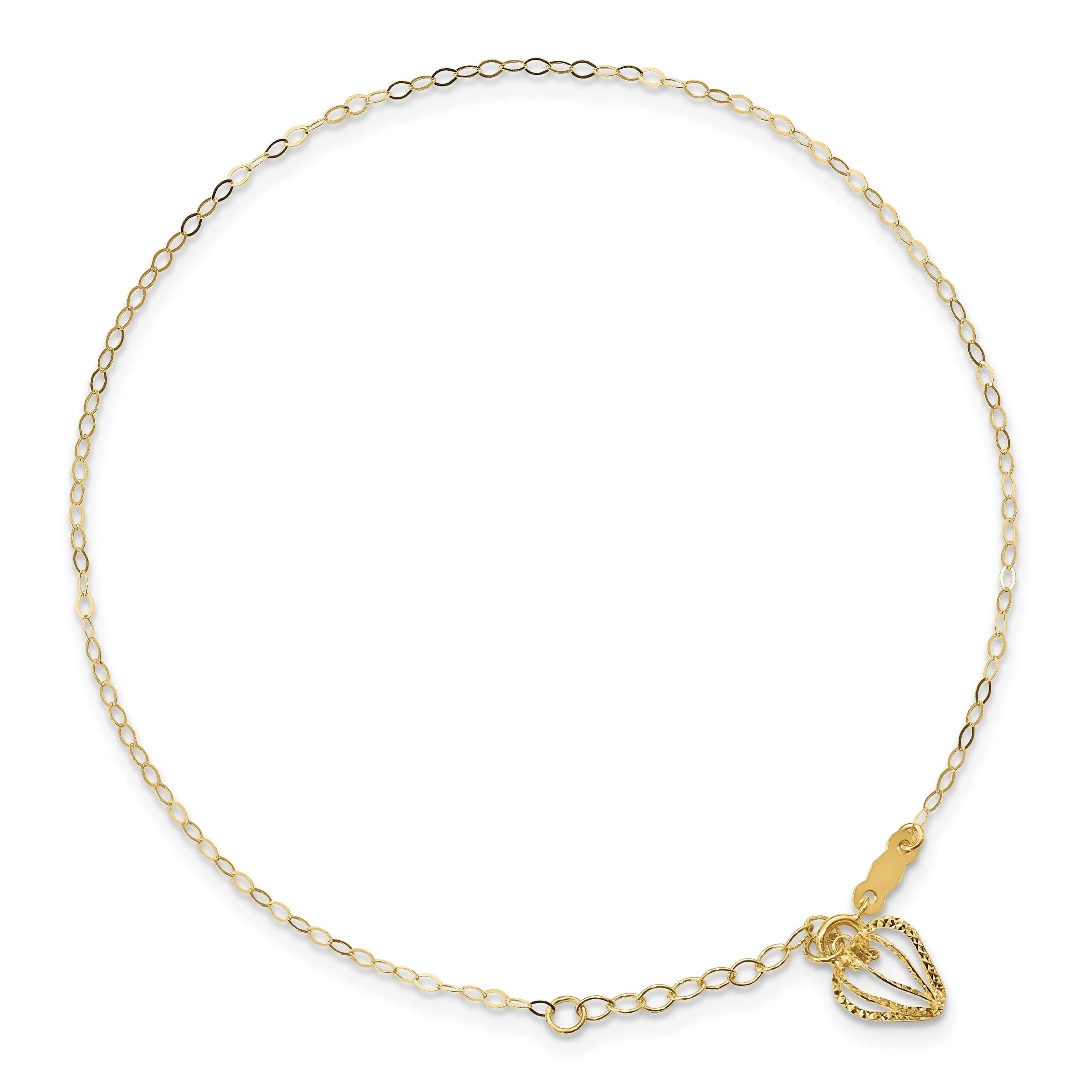 14k Yellow Gold Oval Link Chain Heart Cage Anklet